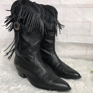 Acme leather cowgirl Western  fringe boots size 9M